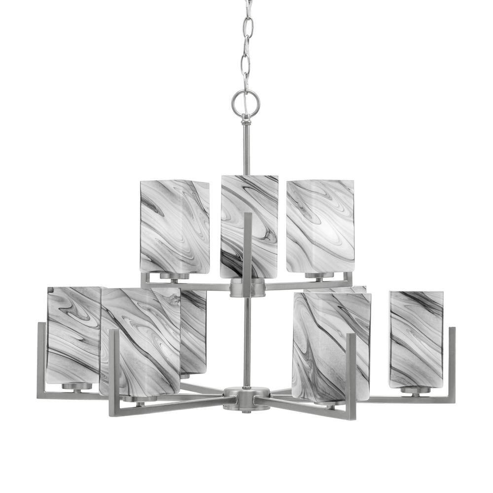 Cottonwood 28 in. 9 Light Graphite Chandelier with 3.5 in. Square Onyx Glas