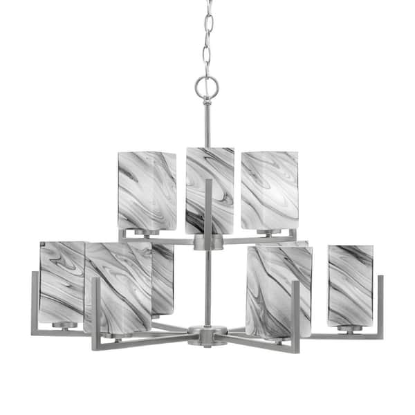 Unbranded Cottonwood 28 in. 9 Light Graphite Chandelier with 3.5 in. Square Onyx Glass Shade, No Bulbs Included