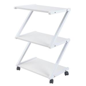 3-Tier Metal Frame Wood 4-Wheeled Mobile Printer Stand Cart in White