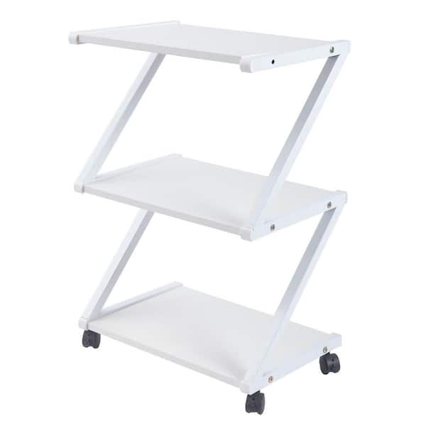 YIYIBYUS 3-Tier Metal Frame Wood 4-Wheeled Mobile Printer Stand Cart in White