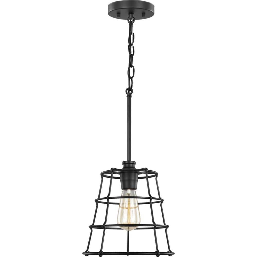 Chambers 10" Matte Black Farmhouse Mini-Pendant with Wire-Frame Shade