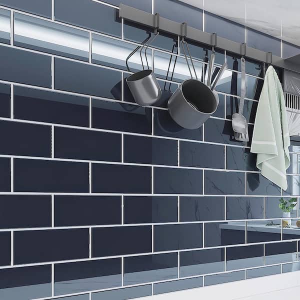 Giorbello (Sample) Glass Subway Midnight Blue 3-in x 6-in Glossy Glass Wall Tile