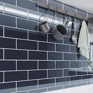 Midnight Blue Glass Subway 3 in. x 6 in. x 8mm Tile Sample