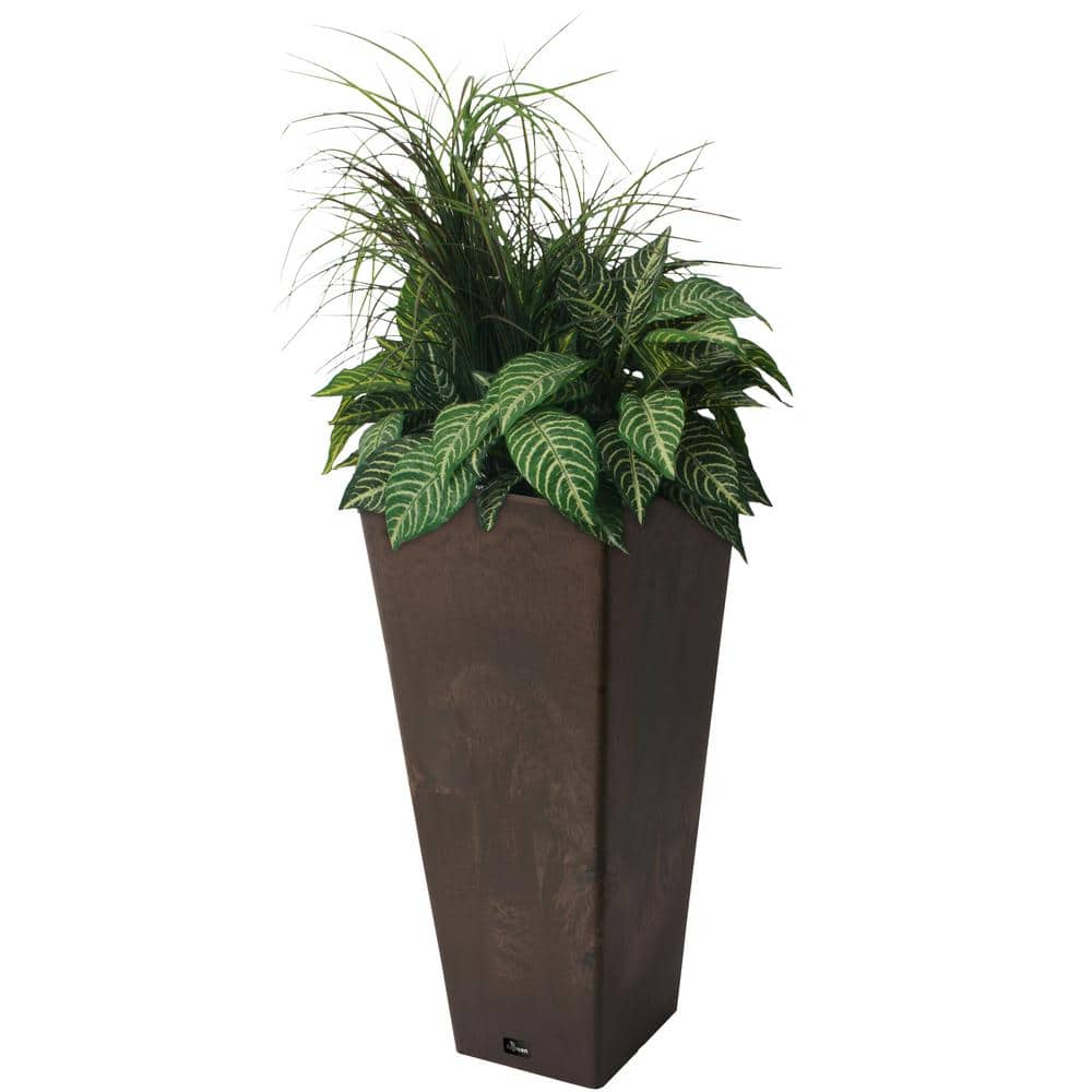 Valencia 10.5" x 24" Brown Marble Square Outdoor Planter