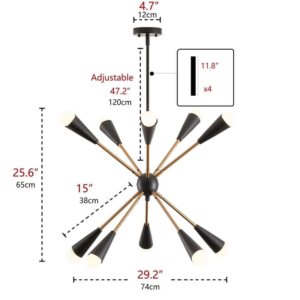 Black and Brass Metal 10-Light Sputnik Chandelier