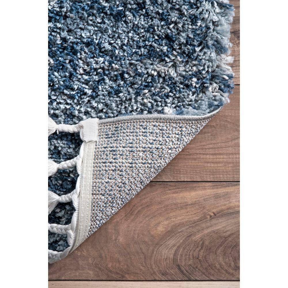 Brooke Blue and Ivory Shag Tasseled Runner Rug