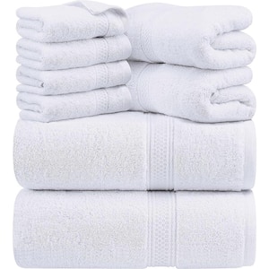 8-Piece Premium Towel with 2 Bath Towels, 2 Hand Towels and 4 Wash Cloths, 600 GSM 100% Cotton Highly Absorbent, White
