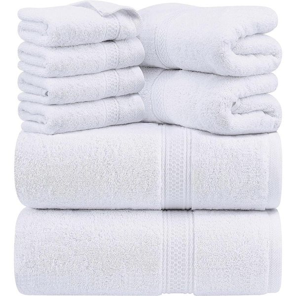 Aoibox 8-Piece Premium Towel with 2 Bath Towels, 2 Hand Towels and 4 Wash Cloths, 600 GSM 100% Cotton Highly Absorbent, White