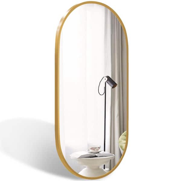 Tovm 18 in. W x 36 in. H Oval Aluminum Framed Wall Bathroom Vanity Mirror Decorative Modern HD Mirror in Brushed Gold