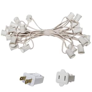 25 ft. C9/E17 White Wire Socket Stringer with 6 in. Spacing