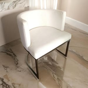 White and Chrome Faux Leather Metal Frame Dining Chair