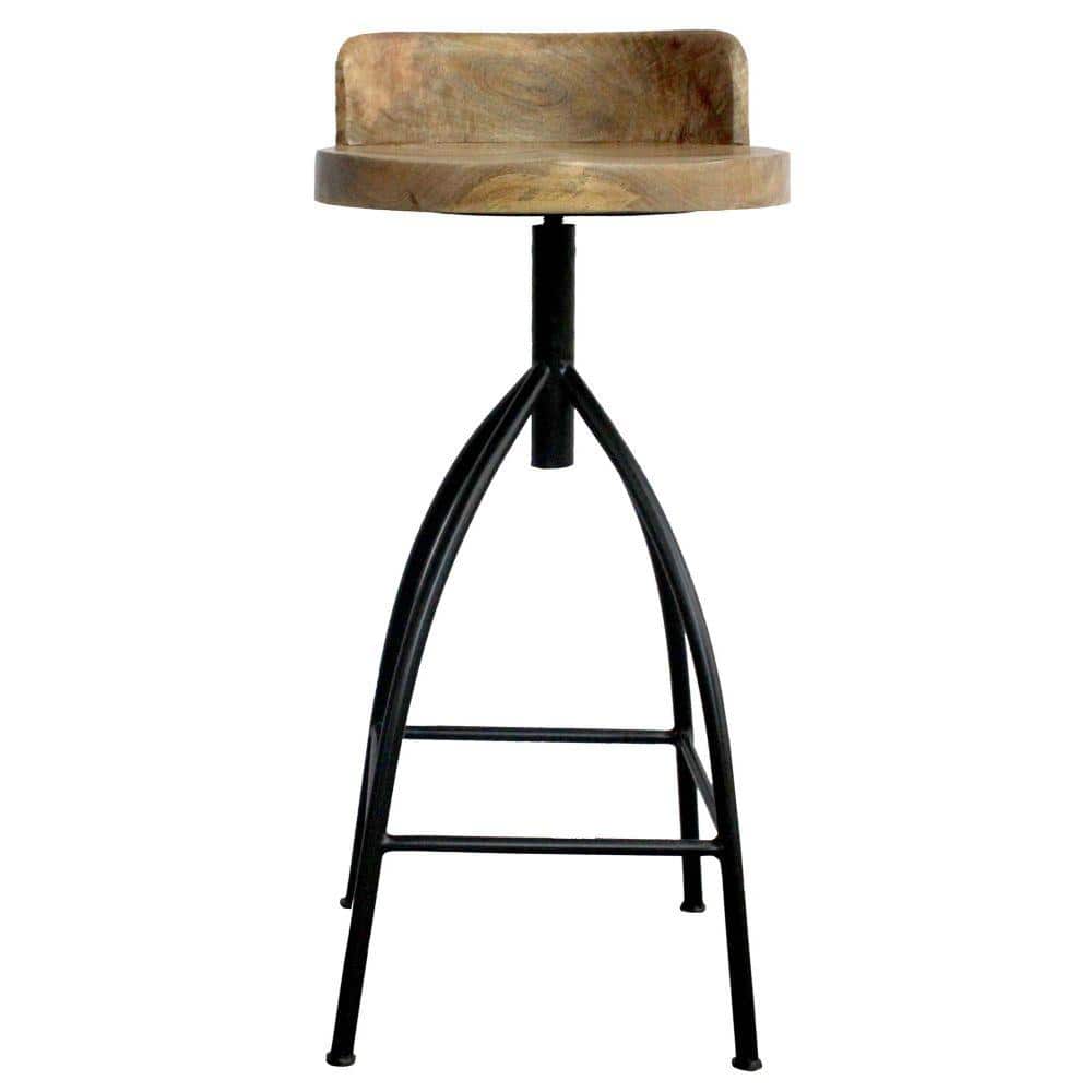 Adjustable Saddle-Style Swivel Bar Stool in Walnut & Black Metal