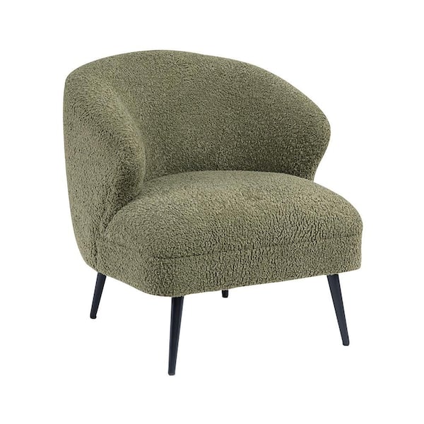 Lazzara Cagle Green Boucle Fabric Upholstery Metal Leg Accent Arm Chair