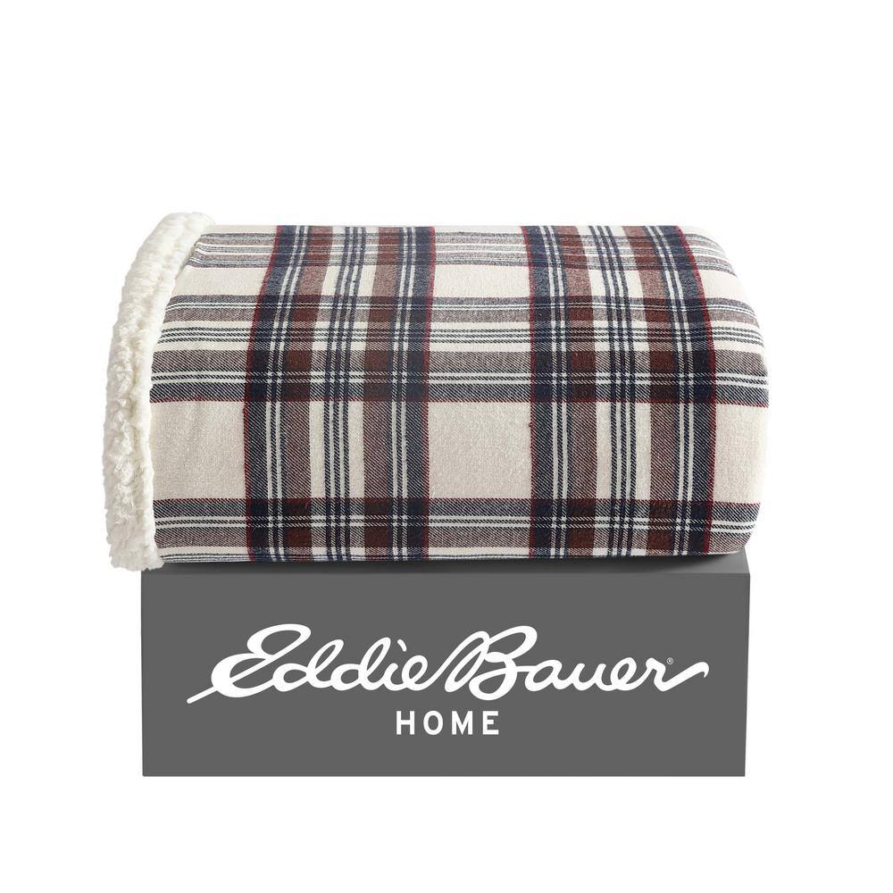 Brown Plaid Cotton Sherpa Reversible Throw Blanket