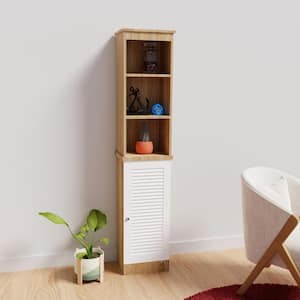 13.4 in. W x 10.3 in. D x 67 in. H Brown Wood Freestanding Linen Cabinet with 3 Open Shelves and Door