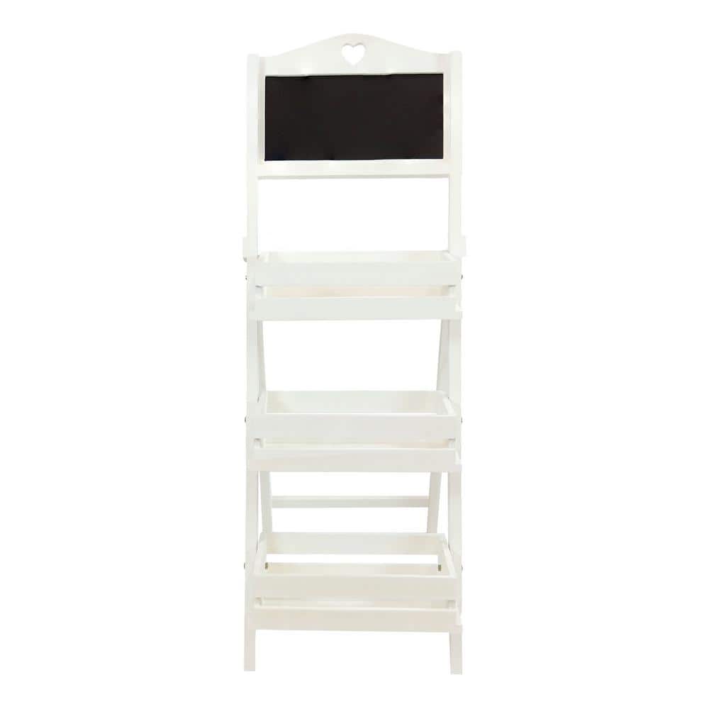 White Fir Wood 41" 3-Tier Ladder Plant Stand with Chalkboard