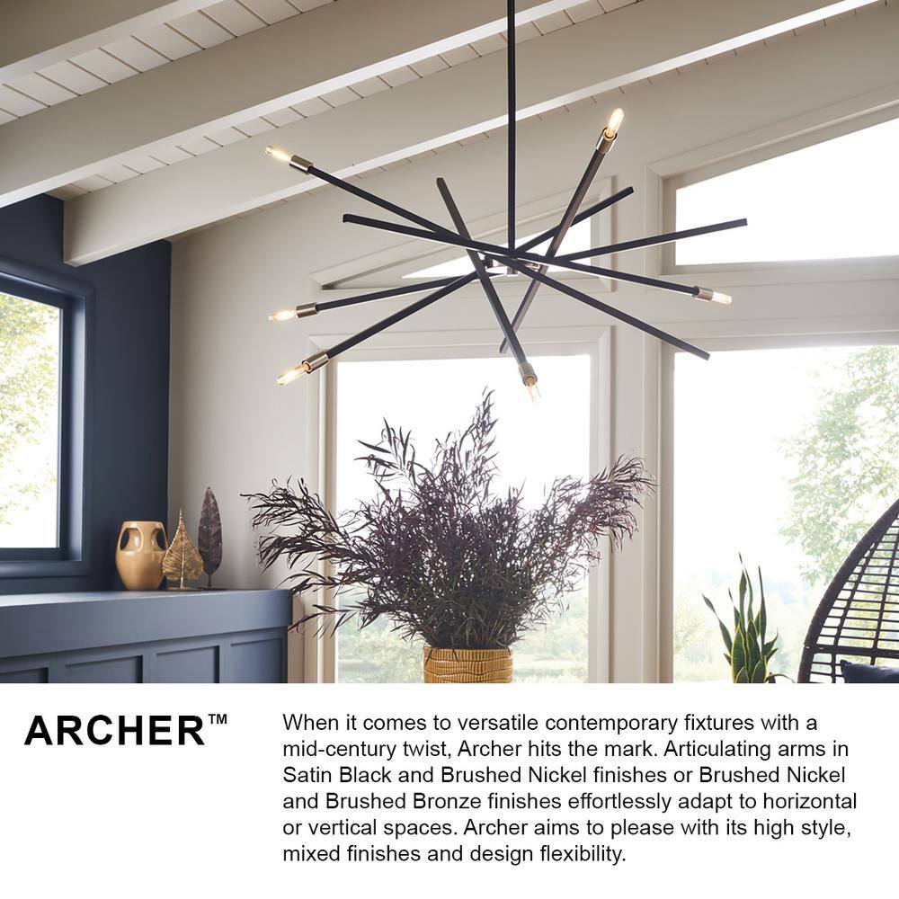 Mini Sputnik Satin Black 6-Light Chandelier with Articulating Arms