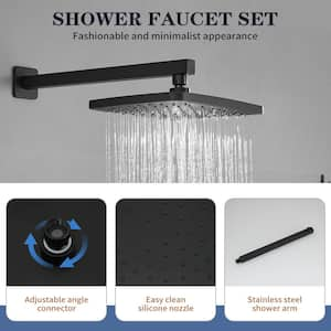 Single Handle 3-Spray Rain Square Shower Head Shower Faucet 2.5 GPM with High Pressure in. Matte Black(Valve Included)