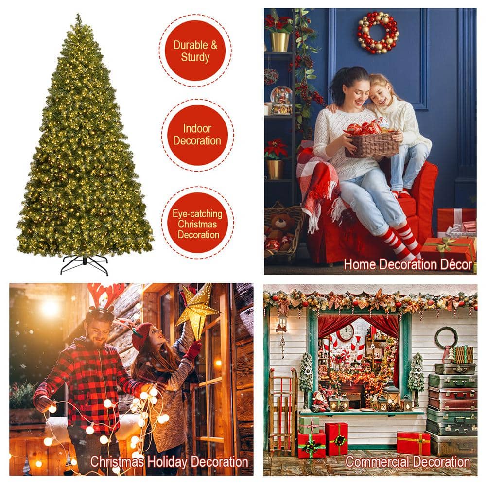8' Green PVC Spruce Christmas Tree with Warm White LED Lights