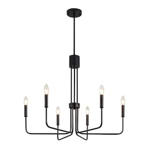 6-Light Black Traditional Hanging Candlestick Chandelier Adjustable Linear Chandelier for Dining Room Living Room