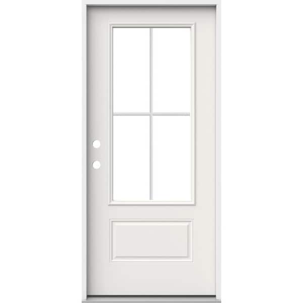 JELD-WEN 36 in. x 80 in. 1 Panel Right-Hand/Inswing 3/4 Lite Clear Glass White Steel Prehung Front Door