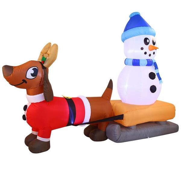 Joiedomi 5 ft. H x 2.5 ft. W Multi-Color Polyester Jumbo Puppy with Snowman Inflatable Decoration with Build-in LED Lights