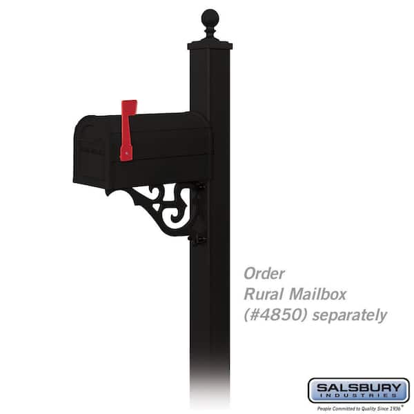 Victorian In-Ground Mounted Decorative Mailbox Post in Black