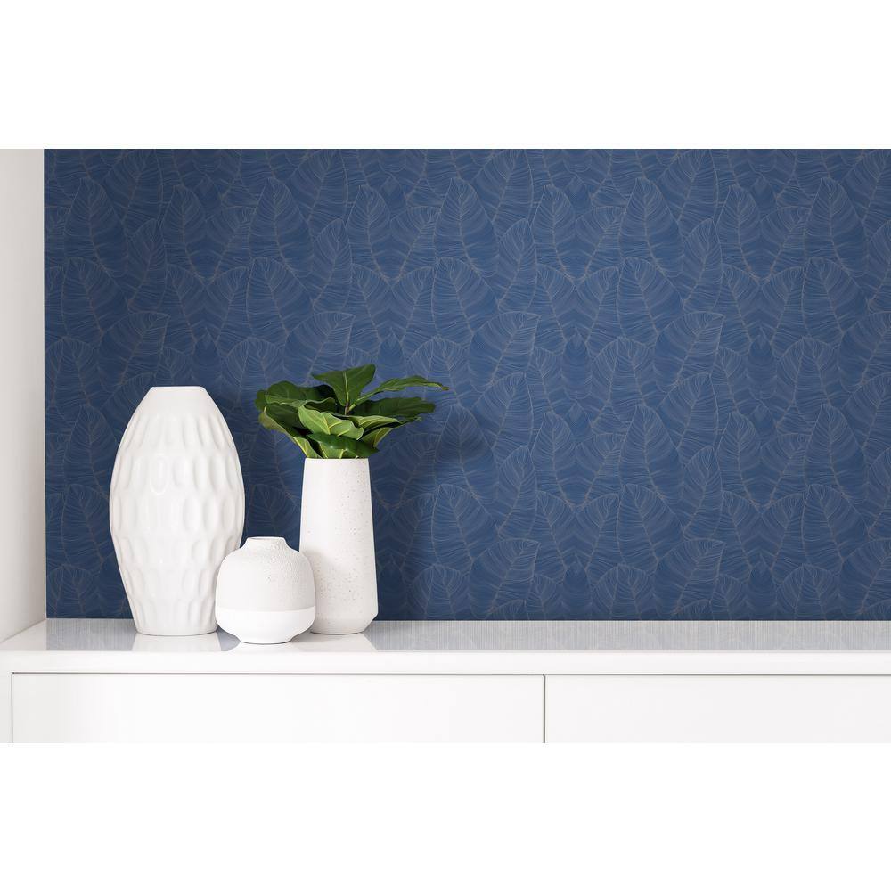Blue and Silver Non-Pasted Removable Leaf Wallpaper Roll
