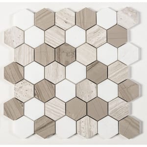 Channing Baskit Hex Matte Tan White 4.5 in. x 8.25 in. Geometric Natural Stone Mosaic Tile Sample