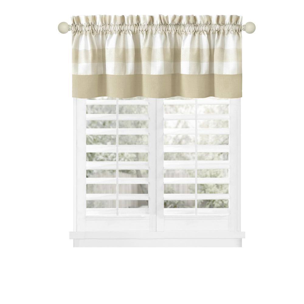 Tan Checkered Polyester Cotton Rod Pocket Valance