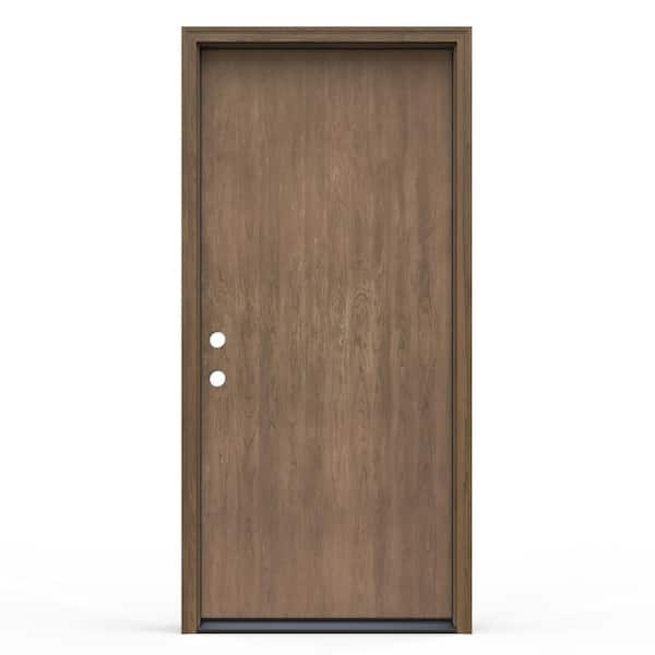 36 in. x 80 in. Flush Right-Hand/Inswing Warm Toffee Fiberglass Prehung Front Door with Brickmould