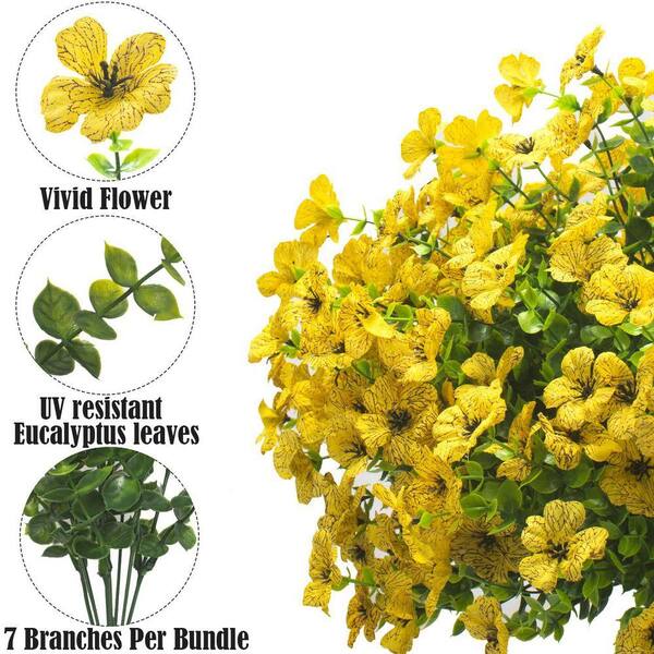 13.8 in. Yellow Artificial Fake Flowers, 16 Bundles Faux Silk