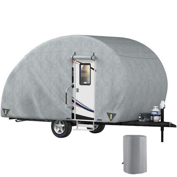VEVOR Teardrop Trailer Cover Fit for 8 ft. to 10 ft. Trailers Upgraded Non-Woven 4 Layers Camper Cover Travel Trailer Cover