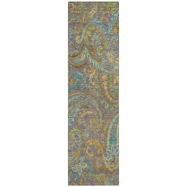 Taupe 2 ft. x 8 ft. Woven Paisley Polyester Runner Indoor/Outdoor Area Rug