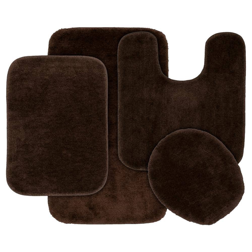 Garland Rug Traditional Chocolate 4Piece Washable Bathroom Rug Set