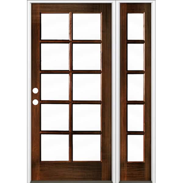 Krosswood Doors 50 in. x 80 in. French RH Full Lite Clear Glass Red Mahogany Stain Hemlock Wood Prehung Front Door with RSL