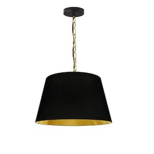 Brynn 1-Light Aged Brass LED Pendant with Aged Brass and Gold Fabric Shade