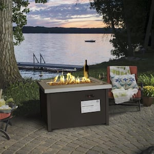 18.5 in. x 33.5 in. x 22.5 in. 50,000 BTU Square Stainless Steel Propane Fire Pit Patio Heater with Weather Cover