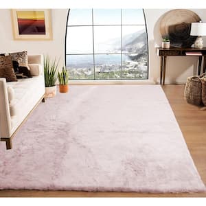 Mmlior Faux Rabbit Fur Pink 6 ft. x 9 ft. Fluffy Cozy Furry Area Rug
