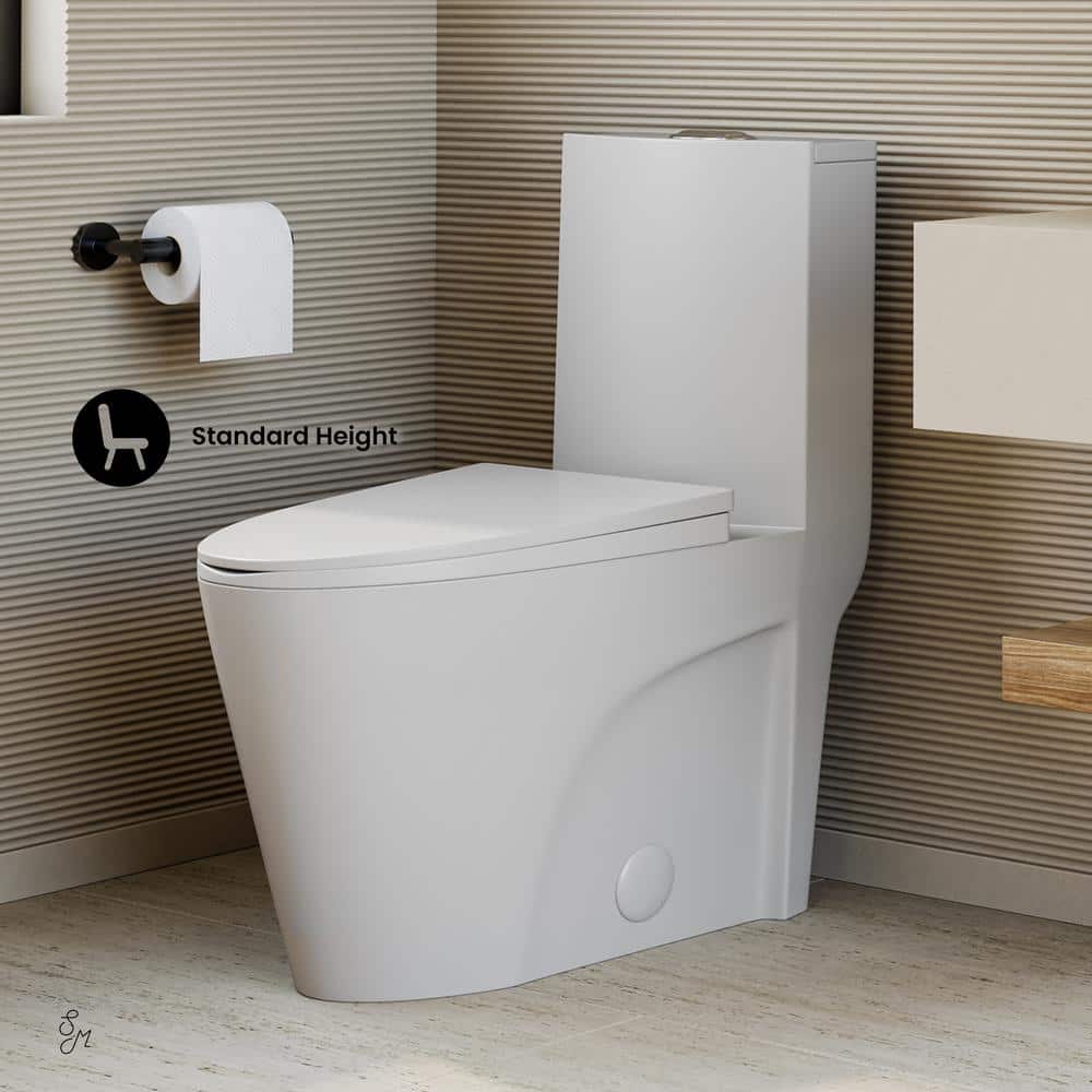 Matte White One-Piece Elongated Dual-Flush Toilet