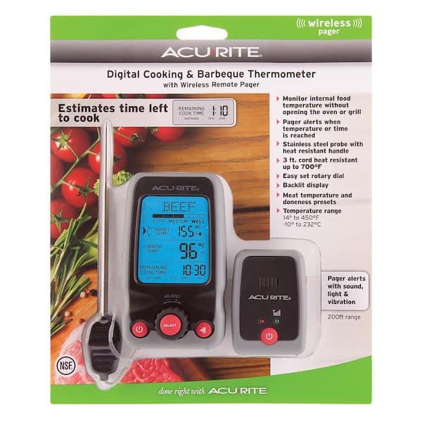 AcuRite Acu-Rite Digital Probe Cooking Kitchen Thermometer with Pager 00278A2 Pack of 2 