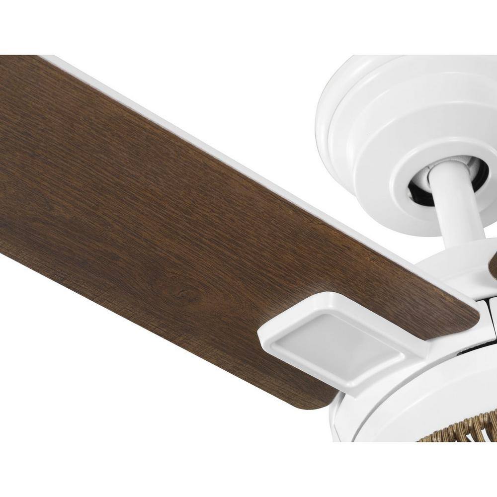 Satin White 52-Inch Ceiling Fan with Wicker Shade and LED Light