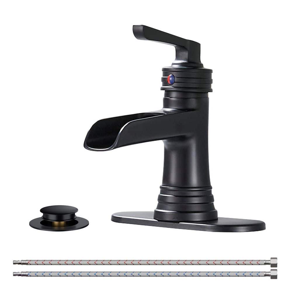 Waterfall Single Hole Single Handle Bathroom Faucet with Metal Pop-Up Drain, Bathroom Sink Faucet in Matte Black price history on PriceWatchPro