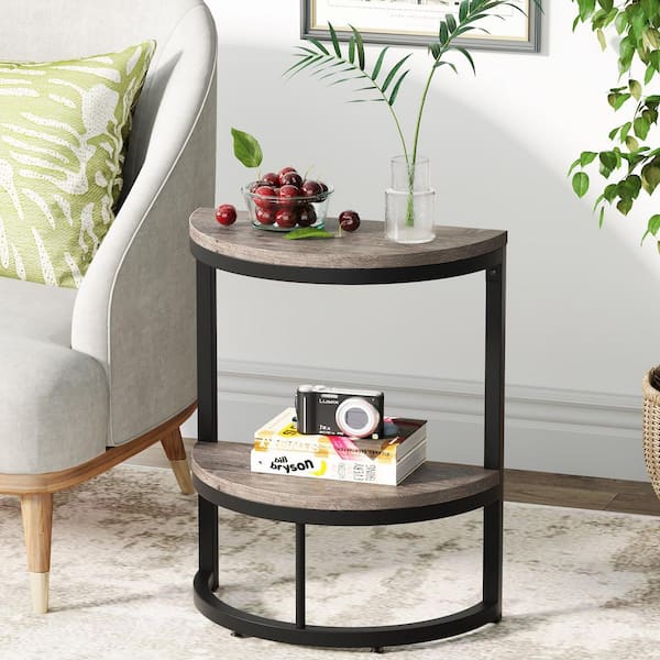 Kerlin 19.7 in. Width Grey Wooden C-Shape End Table, 2-Tiers of Side Table for Living Room Bedroom