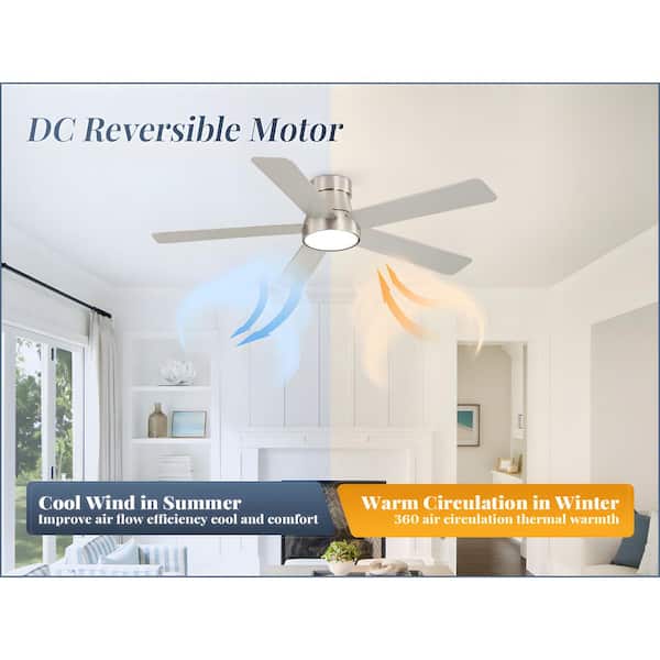 48 in. Indoor Brushed Nickel Modern Flush Mount Low Profile 6-Speed Fandelier Ceiling Fan with Lights, Remote Control