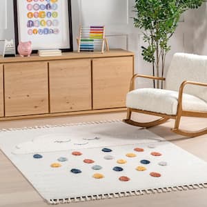 Marleigh Raindrop High-Low Kids Tasseled Off White 4 ft. x 6 ft. Area Rug