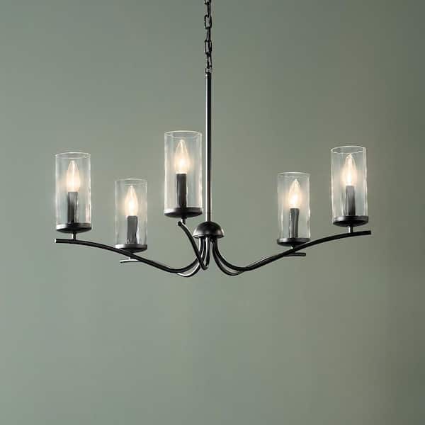 Thorna 5-Light Chandelier with Clear Water Glass in Black