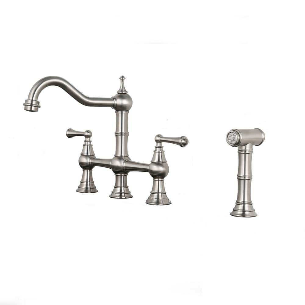 ALEASHA Double Handle Bridge Kitchen Sink Faucet with Side Sprayer in ...