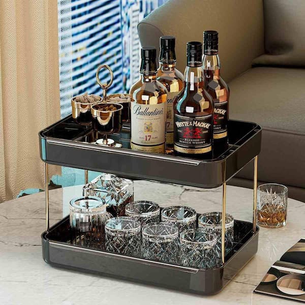キッチン収納・ラック SCOTCH WHISKY Wudkey 2-Tier Black Whisky Glass Holder, Mug Drying Rack with