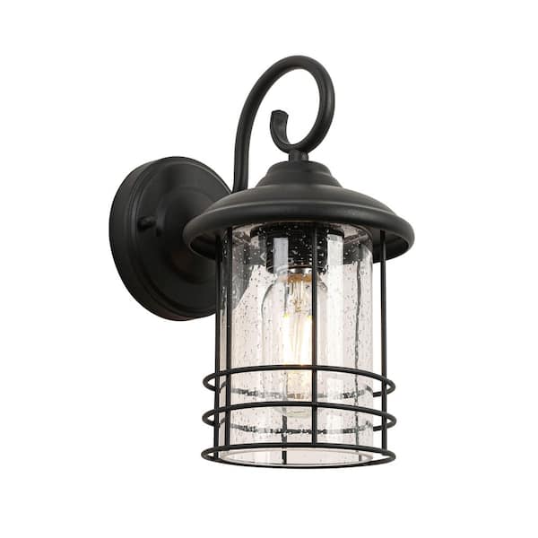 Jushua 1-Light Matte Black Waterproof Outdoor Hardwired Wall Lantern Sconce, No Bulbs Included